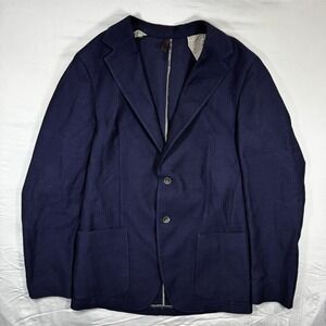 Strellson Blue Knit CoatJacket Mens 48 Slim Business Casual Preppy Academia